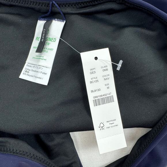 J Crew Women's Curved Waist Cheeky Bikini Bottom Medium Navy Blue BC125 - Picture 2 of 10